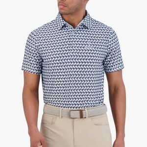 Ben Sherman Polo Shirt Blue Patterned Short Sleeve Golf Sport Stretch NWT